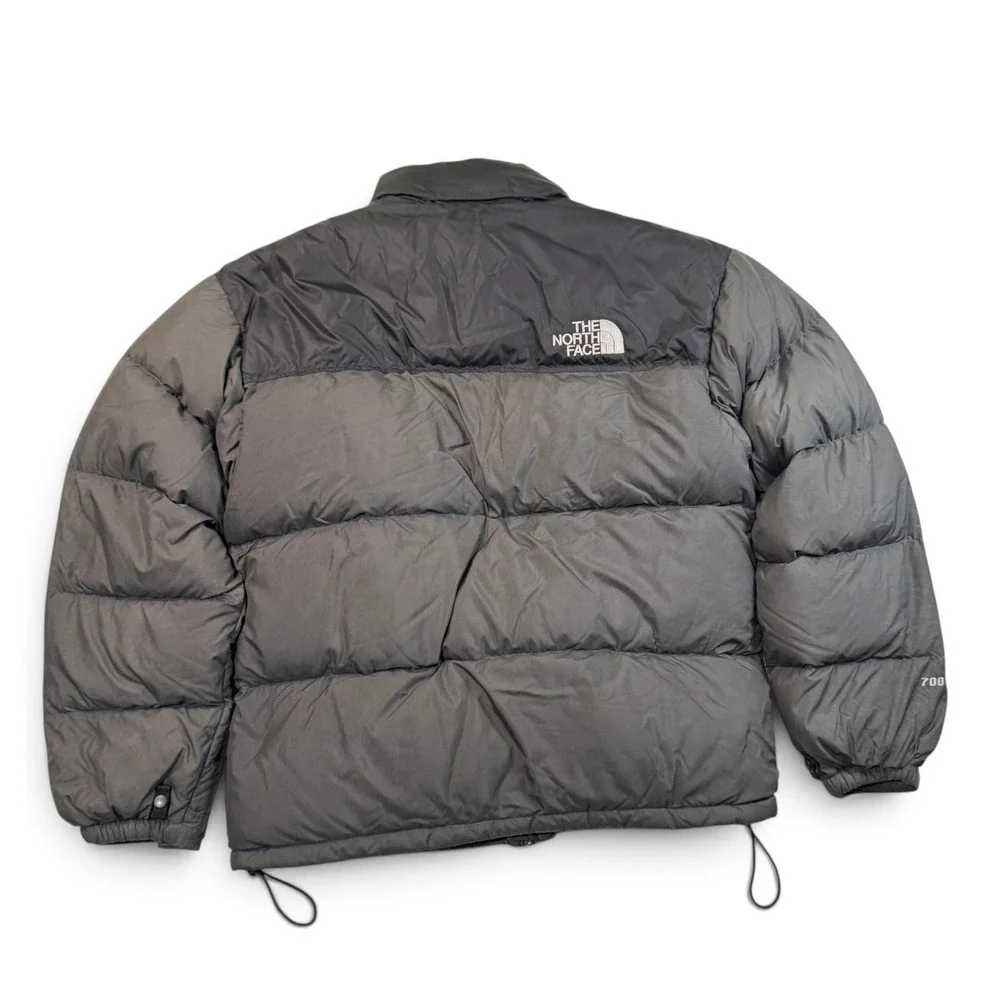 The North Face Nuptse 700 Down Puffer Jacket Mens Large Gray Black Hooded A187